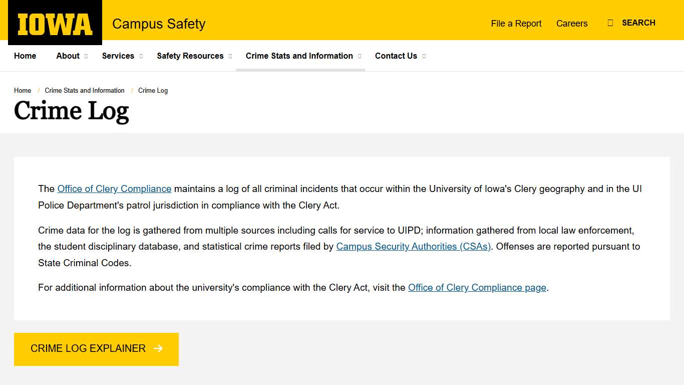 Crime Log Campus Safety - The University of Iowa