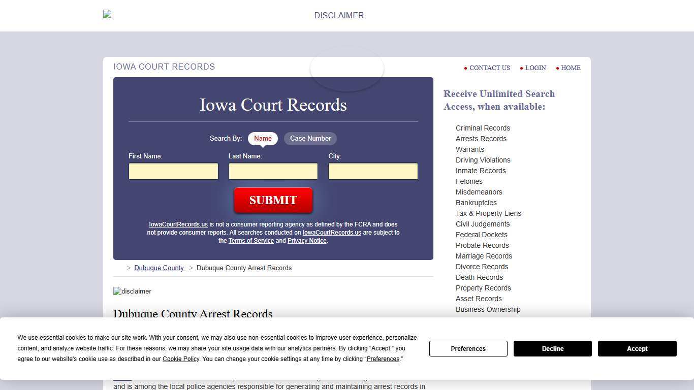 Dubuque County Arrest Records IowaCourtRecords.us